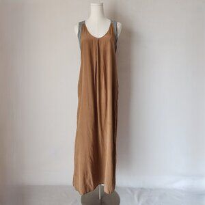 No.6 Store Silk Maxi Dress Scoop Neck Sleeveless Pocket Brown Grey